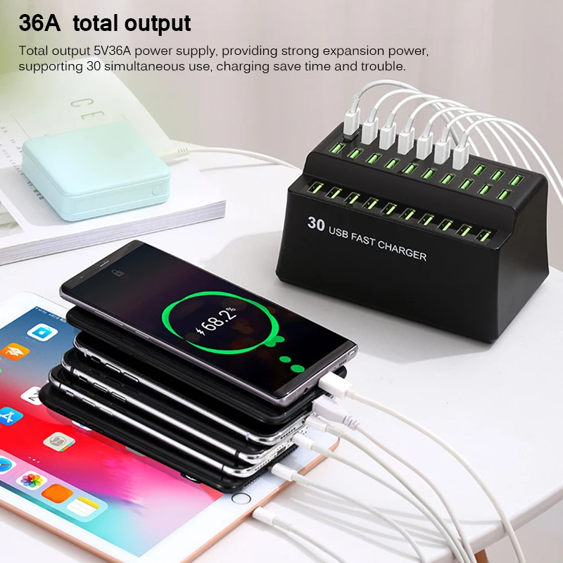 180 Вт USB зарядное устройство 30 портов USB быстрое зарядное устройство Быстрая зарядная станция с вилкой США ЕС и Австралии для Xiaomi huawei для IPhone 11