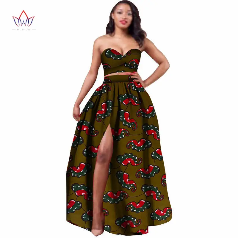 Африканская одежда Дашики для женщин Базен Riche комплект: укороченный топ и юбка 2 шт традиционная африканская одежда размера плюс WY506 - Цвет: 16