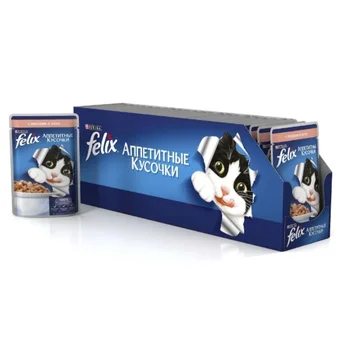 

Felix Аппетитные кусочки пауч для кошек (кусочки в желе), Лосось, 24*85 г.