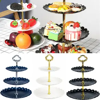 

3 Tier Plastic Cake Turntables Cake Dessert Stand Afternoon Tea Wedding Plates Party Tableware Cake Tools Three Layer Cake Rack