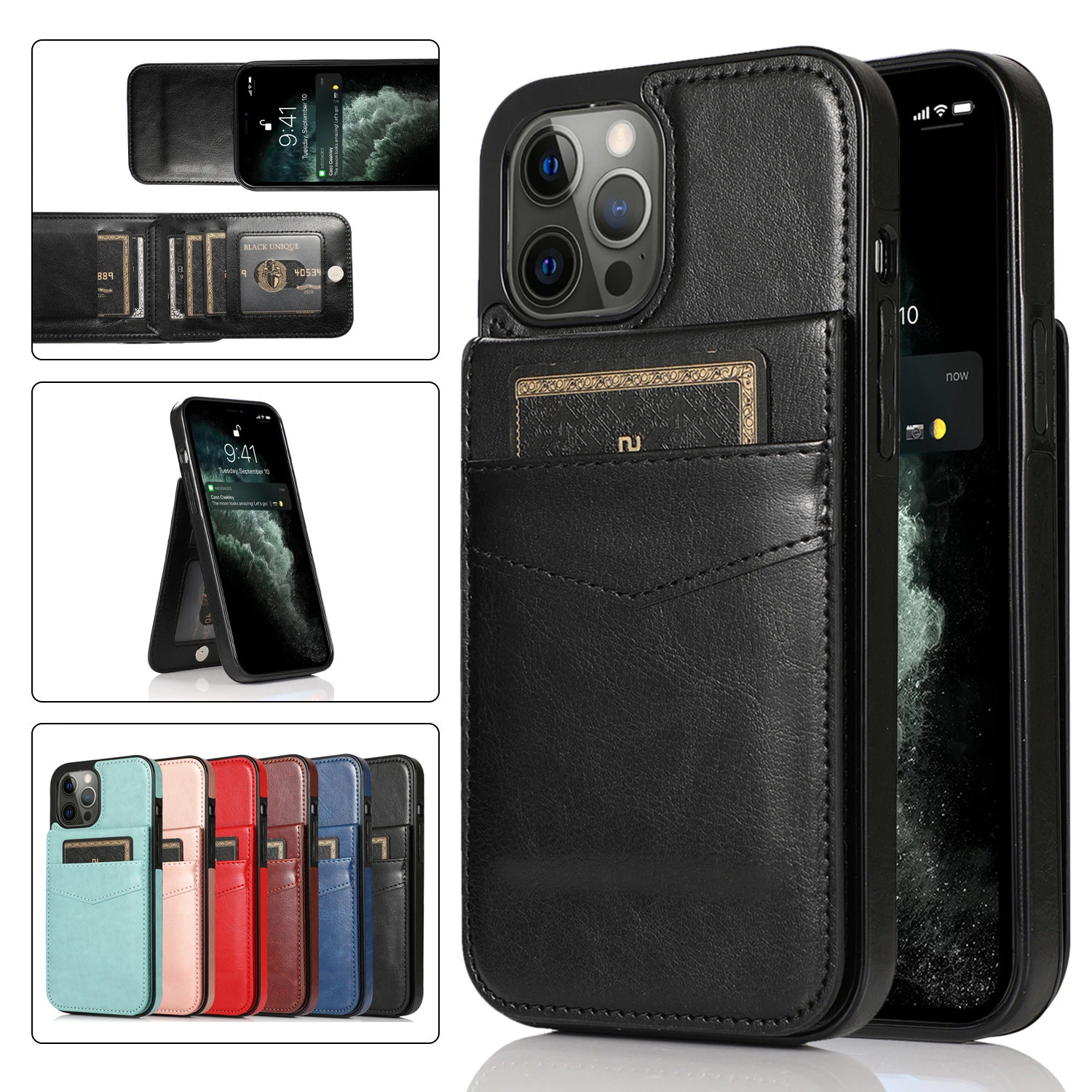 Luxury Case for iPhone SE 2020 11 12 13 Mini Pro X XS Max 6 6s 7 8 Plus XR Wallet Cover with Cards Holder Leather Phone Bags 13 pro max case