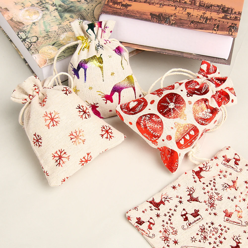 

1pcs Merry Christmas Vintage Gift Candy Bags Wedding Party Favor Pouch Jute Gift Packaging Bag Natural Burlap Drawstring Pouch