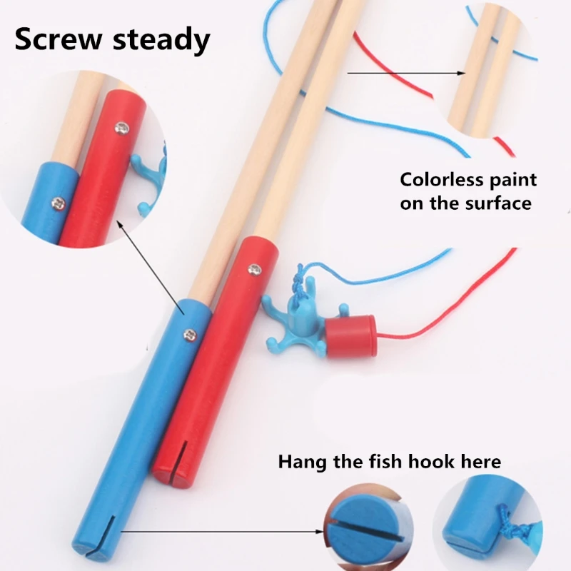 1Pc 24/30/40/50cm High Quality Wooden Magnetic Fishing Rod Toys