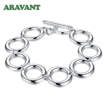 

925 Silver Round/Heart/Square Charm Bracelets&Bangles For Women Fashion Jewelry