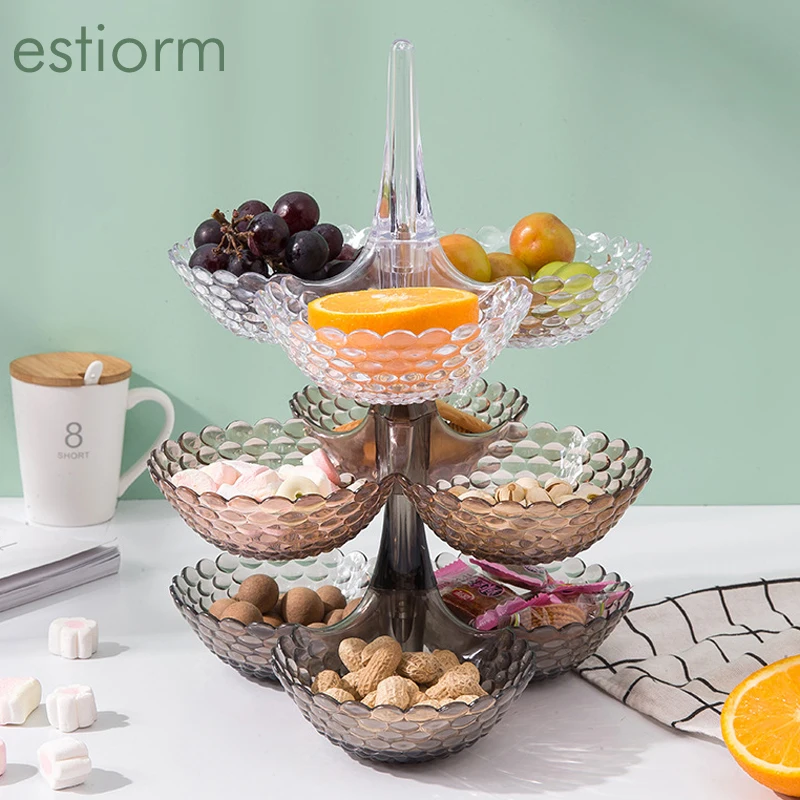 

1/2/3 layer Snack plate, Plastic Sectional Snack Serving Tray, Stackable dried fruit plate, Nut Candy Serving Bowls for party