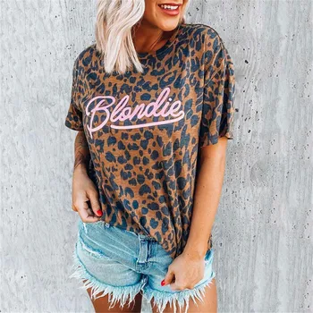

Leopard Women T shirt Blondie Letter Graphic Harajuku Ladies Tshirts Causal Vintage Summer Korean Clothes Female Panther T-shirt