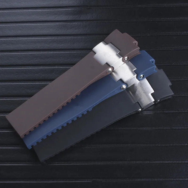 25 мм черный коричневый синий водонепроницаемый силиконовой резины замена наручные часы ремешок ремень для Ulysse Nardin морской дайвер