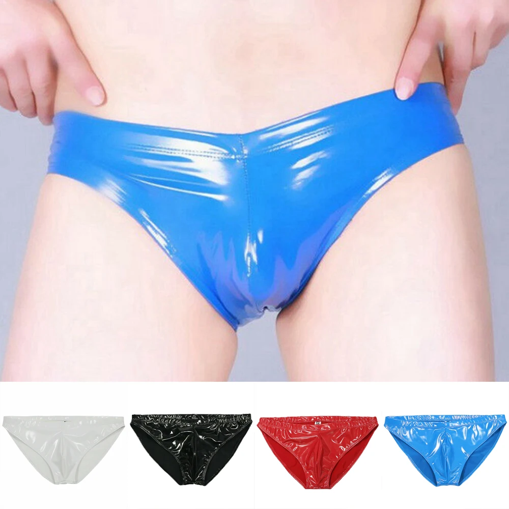 

Men Sexy Slink Glossy PU Bikini Briefs Underwear Fashion Tight Breathable Bright Anti-glare Leather Pants