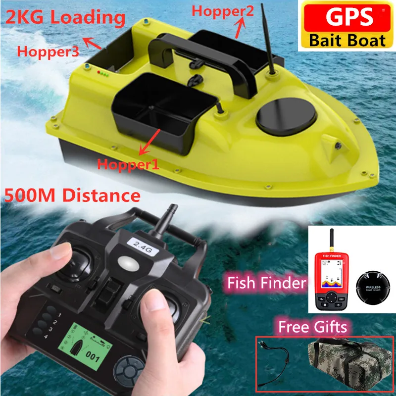  GPS Remote Control Bait Boat, 500M Distance Wireless Control  2KG Large Load Three Bait Tanks Fish Finder Fishing Speed Boat : Sports &  Outdoors