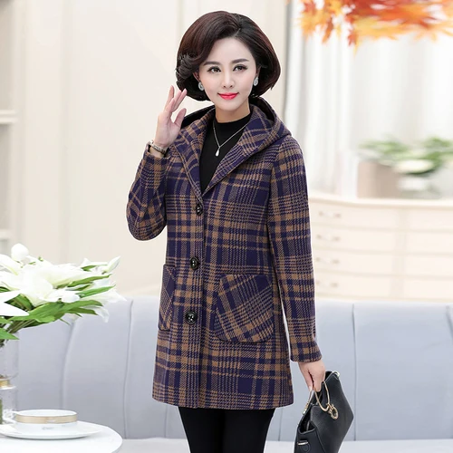Женское осеннее и зимнее длинное шерстяное пальто большого размера, XL-5XL пальто, одежда для матери, осенняя ветровка, новое пальто Nizi - Цвет: 3
