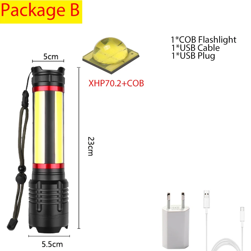 Newest portable Built-in 7200mAh XHP70.2+COB LED Flashlight 7 modes USB Rechargeable Zoom Waterproof Torch Lantern for Camping - Испускаемый цвет: changeable