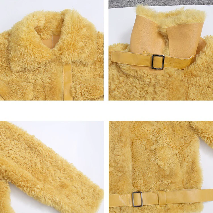 Новое модное пальто из овечьей кожи, зимняя теплая Свободная верхняя одежда, пальто из натурального овечьего меха для женщин с поясом