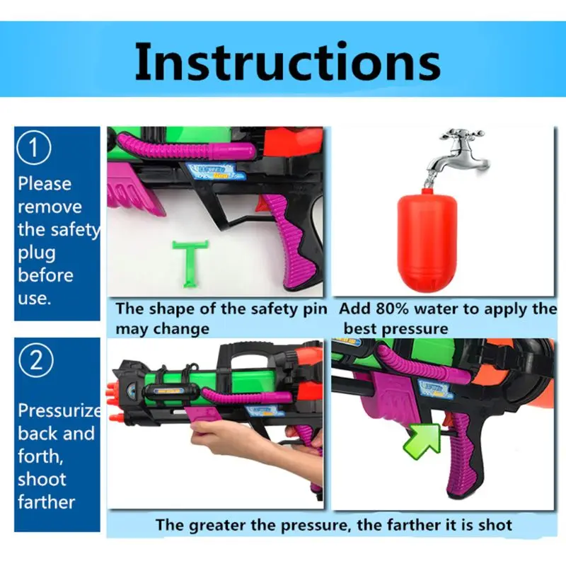 

24" Jumbo Blaster Water Gun With Straps Goggles Kids Beach Squirt Toy Boys Favor E65D