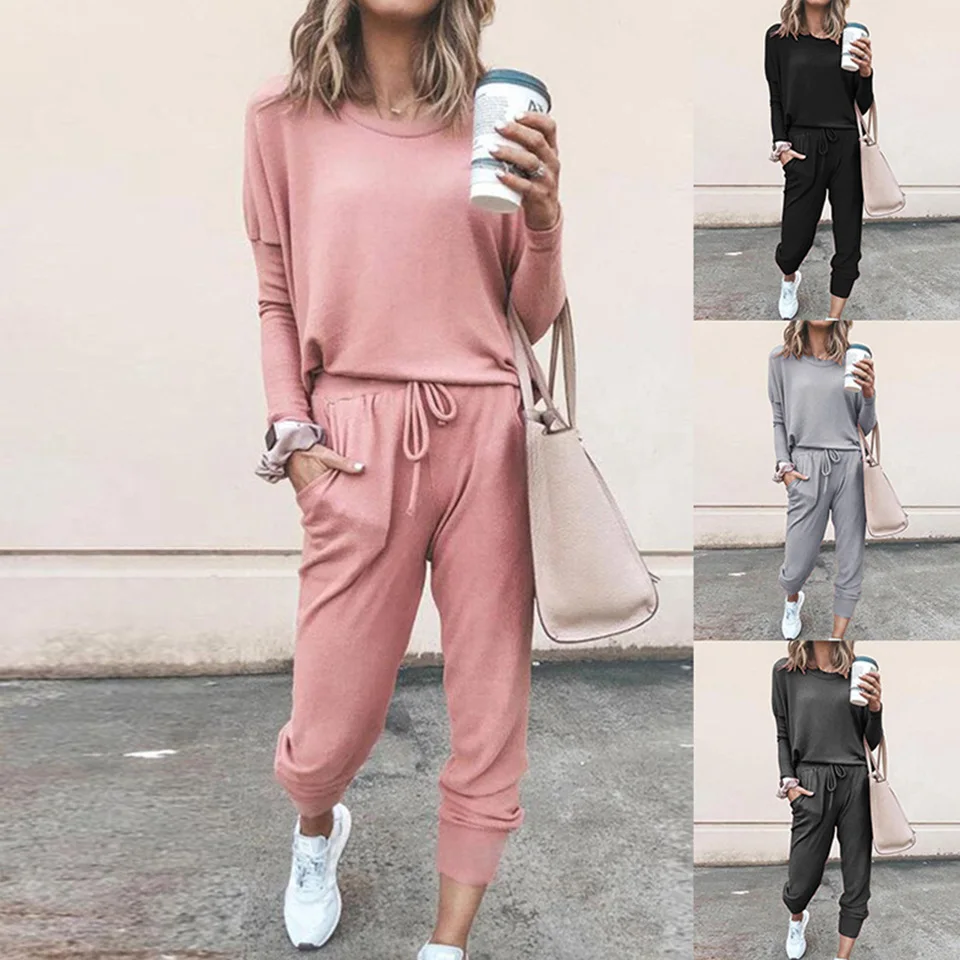 Conjunto de chándales de primavera para mujer, ropa deportiva de salón, Tops informales, traje de pantalón, prendas de vestir para trotar/gimnasio/ejercicio, 2 uds.