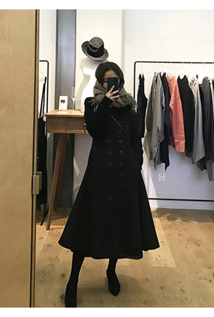 Черное шерстяное пальто выше колена для женщин, осень и зима, популярный стиль, Ретро стиль, для похудения, Хепберн, ветровая шерсть, Jac