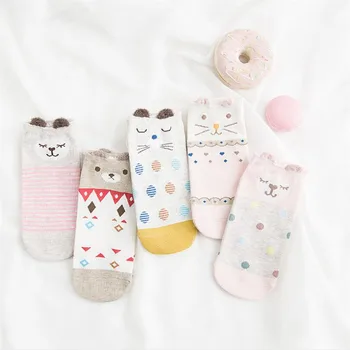 

High quality women's socks short 5pairs/lot spring summer and autumn lovely cartoon cotton sock ladies and woman pink art socks