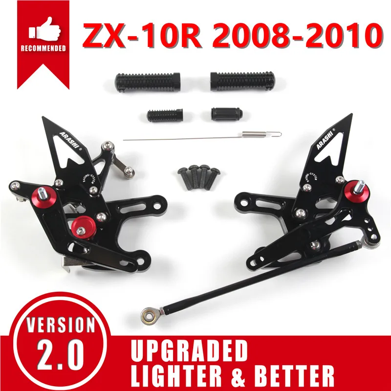 Араши ЧПУ Регулируемая подножка для KAWASAKI ZX-10R 2004- подножки Rearset ниндзя ZX10R ZX 10R 2010 2011 2012 2013 - Цвет: Black 2008-2010