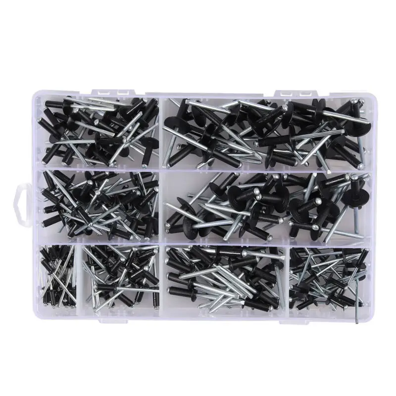 

200pcs 8-18mm Aluminum Alloy Black Rivets Fastener Retainer Assorted Supplies