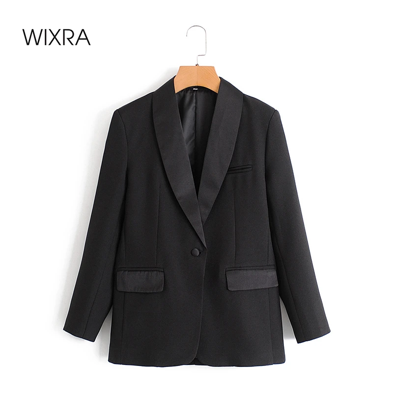 Женский блейзер Wixra классический черный пиджак с одной пуговицей на осень и весну