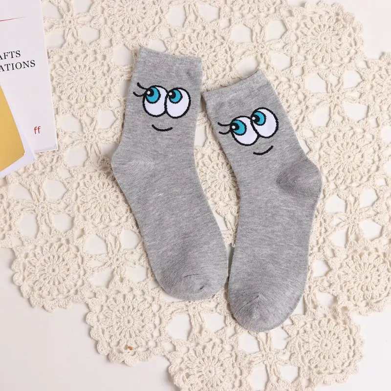 5 пар, Харадзюку, женские хлопковые Гольфы с рисунком Больших Глаз, чулочно-носочные изделия