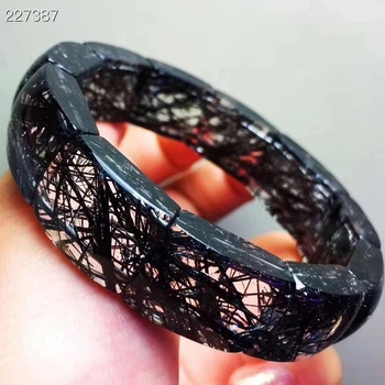 

Natural Black Rutilated Quartz Bracelet Women Men Clear Rectangle Beads Wealthy 18.5x13.6x8mm Certificate AAAAA