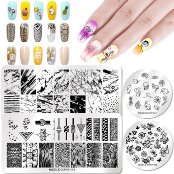 

NICOLE DIARY Nail Stamping Plates Template Lace Flower Animal Pattern Nail Art Stamp Stamping Image Plate Stencil Nails Tool