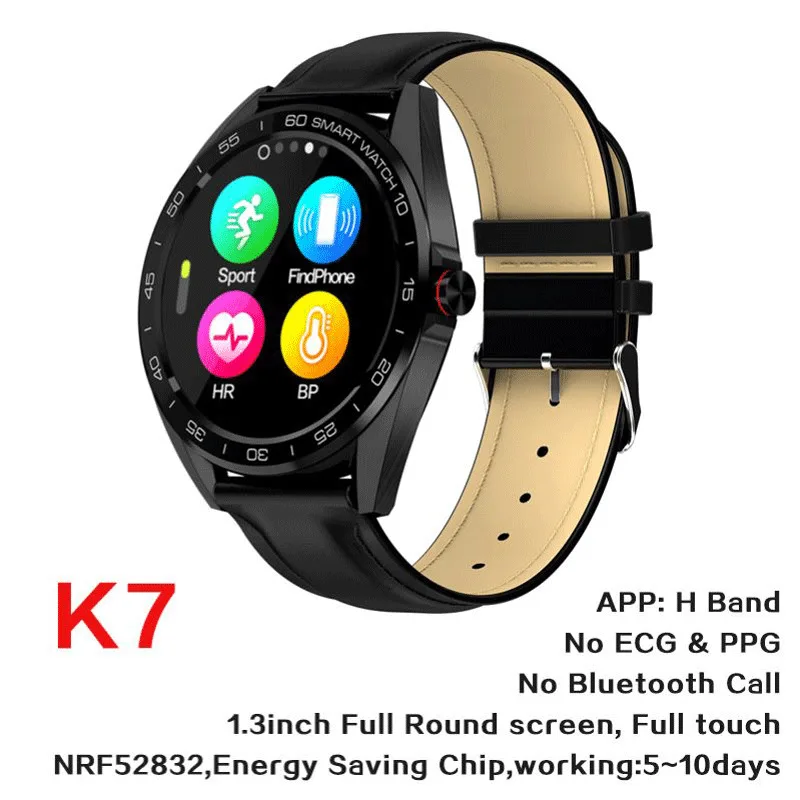 K7 black leather K7 Смарт-часы спортивные водонепроницаемые L7 BTcall SmartWatch HRV отчет сердечного ритма Монитор артериального давления часы фитнес-браслет - Цвет: K7 black leather