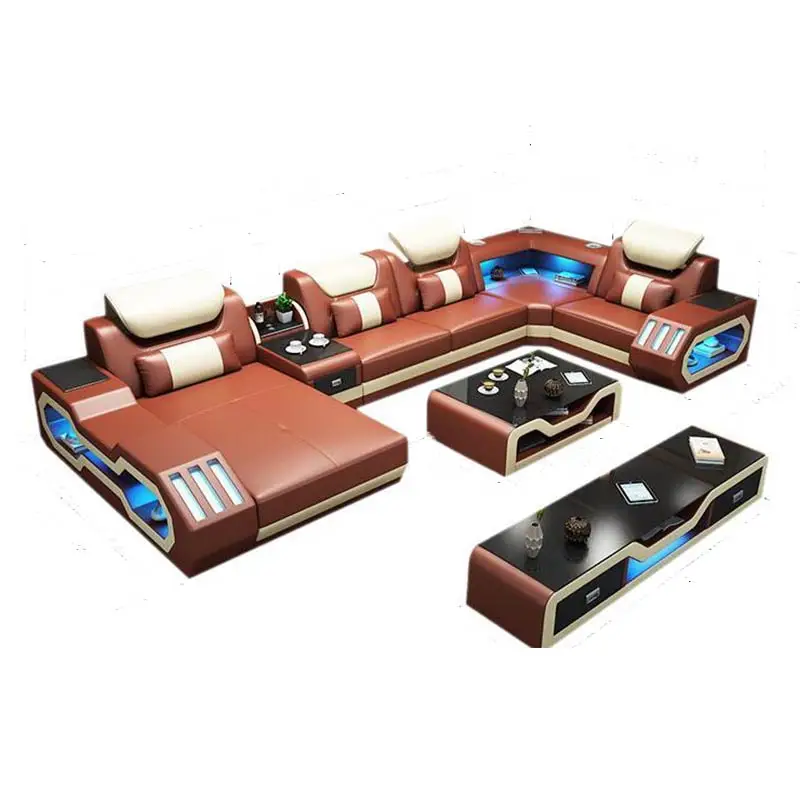 Мебель для гостиной современный большой размер с динамиком/светодиодный Многофункциональный кожаный диван