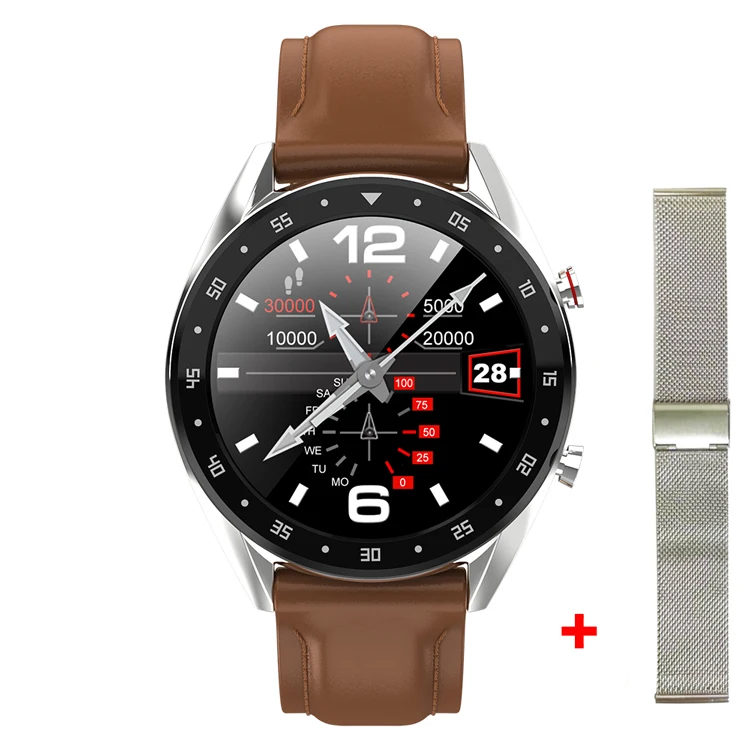 brown silver LEMFO L7 PPG+ ЭКГ Смарт часы для мужчин полный круглый сенсорный IP68 Водонепроницаемый Bluetooth Вызов сердечного ритма умный браслет Android IOS - Цвет: brown silver