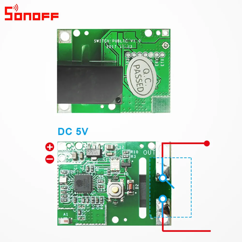 SONOFF RE5V1C DC 5V Wi-Fi Dry Contact Relay Module Inching/Selflock Mode Switch Remote Control Work via eWelink 4
