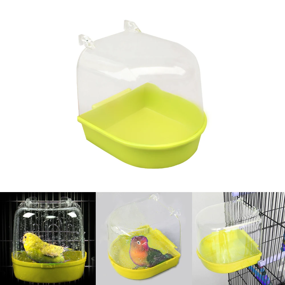 Новинка, 1 шт., пластиковая коробка для ванны для птиц, ванна, попугай, для попугая, для попугая, для влюбленных птиц, клетка для домашних животных, подвесная миска, попугай, ванна для птиц - Цвет: Yellow