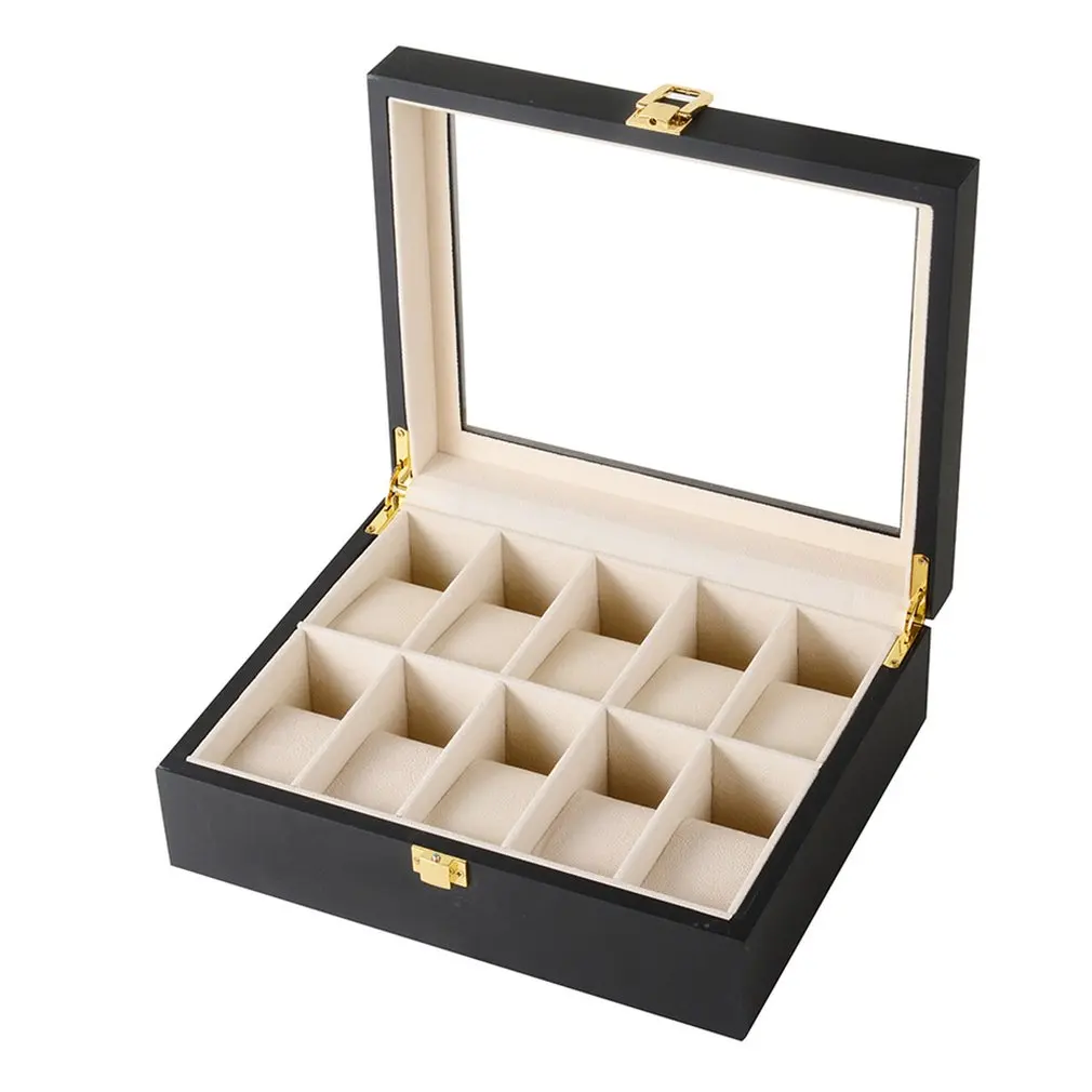 

2/3/5/6/10/12 Slots Watch Box Storage With Red Black Wooden Glass Case Bracelet Display Casket Watches Holder Casket 2.