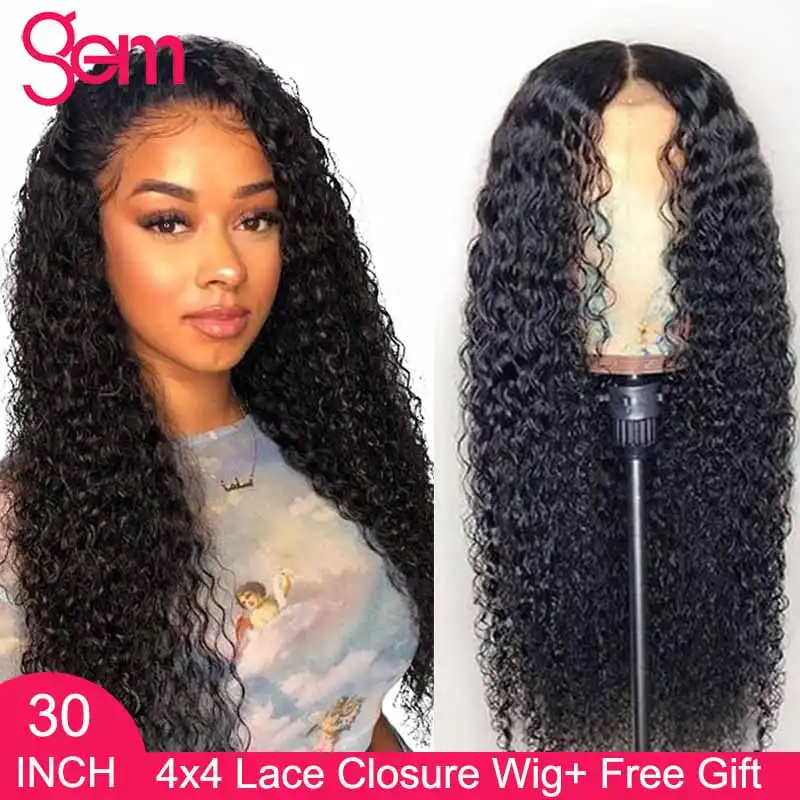 4x4 Closure Wig Curly Human Hair Wig Pre Plucked For Black Women Peruvian Remy Gem Curly Hair Lace Closure 30 Inch Wig Human Hair Lace Wigs Aliexpress