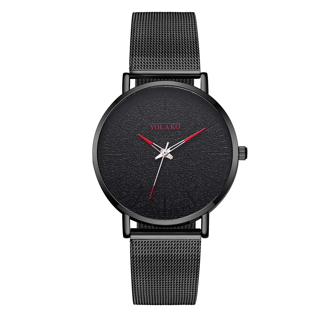 YOLAKO Men's Watch Luxury Brand Ultra-thin Alloy Mesh Belt Fashion Frosted Three-needle Wrist Watch relogio masculino - Цвет: A