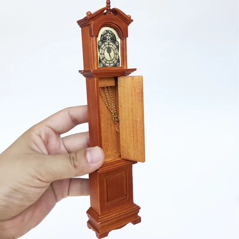

1: 12 Dollhouse Mini Model Living Room Scene Accessories Toy Mahogany Color Floor Clock Retro
