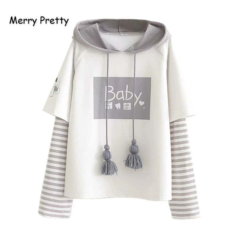 Женская толстовка с капюшоном Merry Pretty хлопковый свитшот в полоску длинным