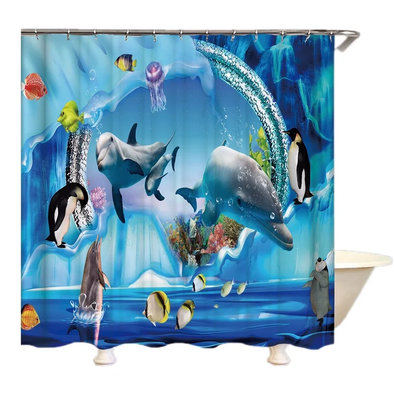 F Shower Curtain Океан дизайн дельфин 4 в 1 водонепроницаемый ткань Ванная комната 3D Душ шторы набор с нескользящей Туалет крышка коврики украшения дома - Цвет: F Shower Curtain