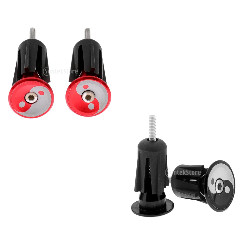 2 Pair Road MTB Bike End Plugs Grip Handlebar Bar Stoppers Caps Black Red Precision CNC Machined