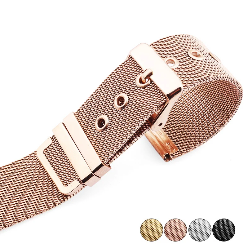

High Quality 14mm 16mm 18mm 20mm 22mm Watchband rose gold stainless steel mesh thin for quartz watches Bracelets Free Shipping