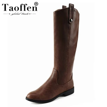 

Taoffen Women Fashion Knee High Boots Winter Keep Warm Short Plush Side Zipper Footwear Round Toe Flat Boots Size 34-43