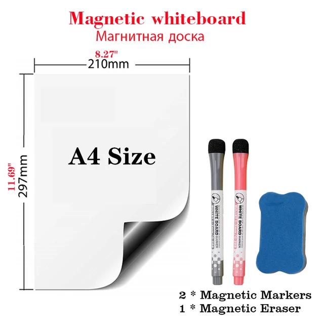 Magnetic soft whiteboard refrigerator stickers erasable memo message board office teaching practice writing board door stickers A4-Q2Pen1Eraser