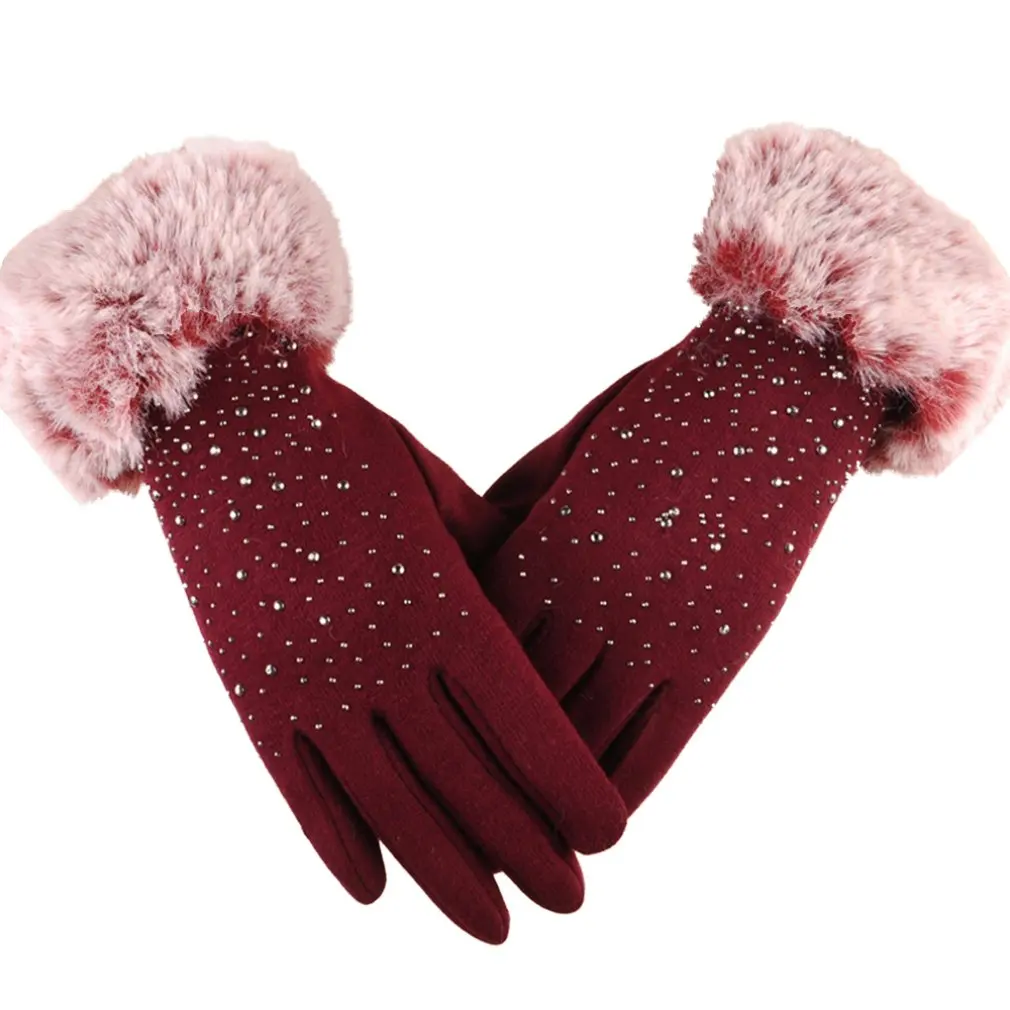 Женские перчатки для экрана, теплые зимние перчатки с подкладкой, не перевернутые бархатные перчатки для повседневной носки на открытом воздухе - Цвет: red