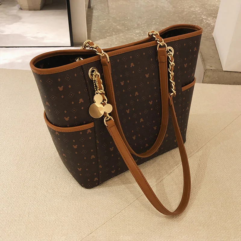 Дисней Микки Маус сумка на плечо мультфильм Леди Tote большой емкости для женщин Сумки из искусственной кожи Мода шоппинг девушка Сумочка Dames schoudertas - Цвет: Dark brown(Presale)