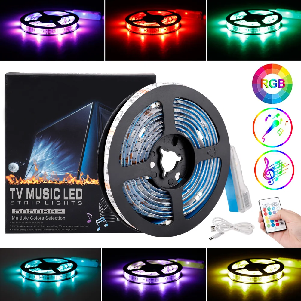 Светодиодная лента гибкая RGB 5050 SMD 2835 5/10/15 м 12 В пост. тока + удаленный контроллер