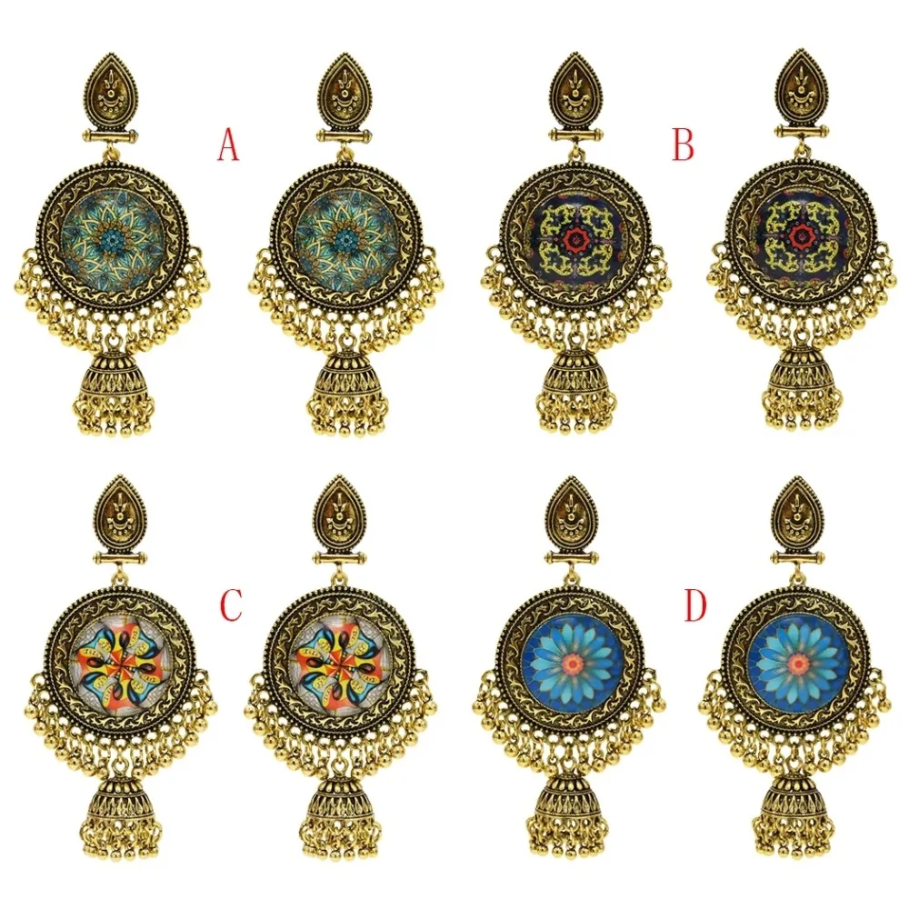 Индийские серьги для женщин Jhumka Золотая кисточка Большие колокольчики висячие серьги жажда цветок Афган Египетский Цыганский Тюрк этнические ювелирные изделия