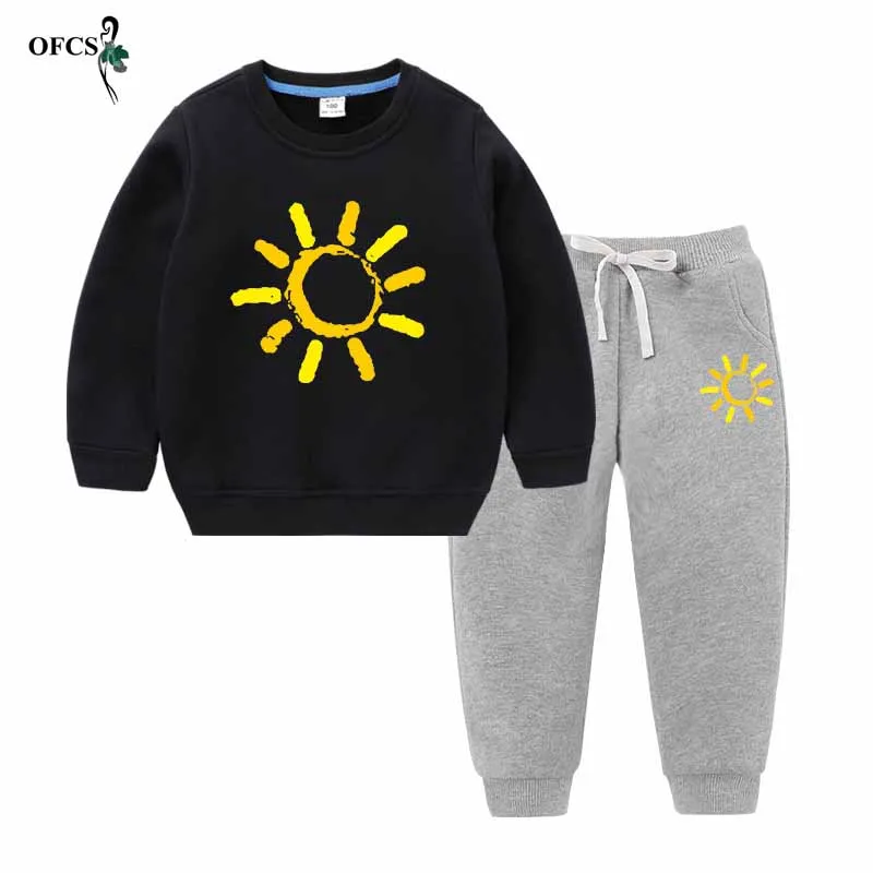 Black add Gray Детские зимние топы; костюм для малышей; Одежда для мальчиков; детский спортивный костюм; утепленная одежда; толстовка+ брюки; комплект из 2 предметов - Цвет: Black add Gray
