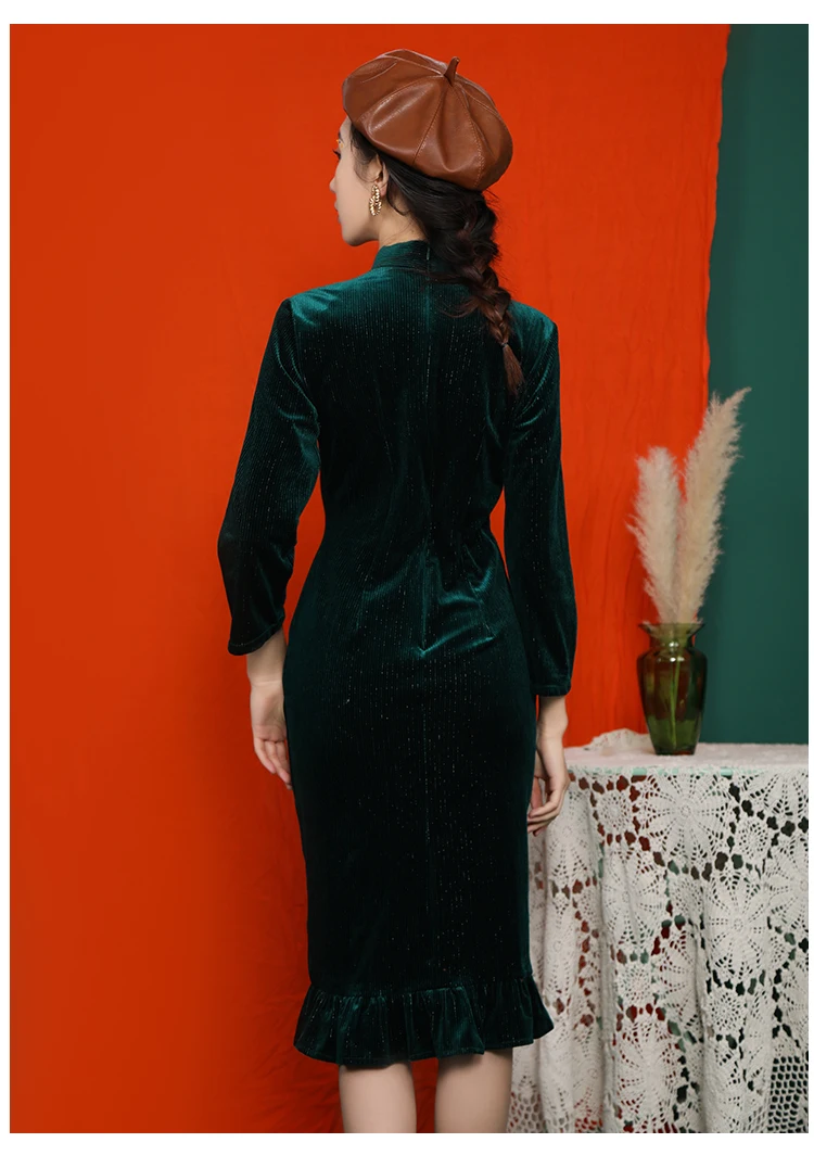 SWEETXUE, Женские однотонные бархатные Роскошные вечерние платья Cheongsam Qipao, женские влитые платья Cheongsam