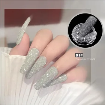 

1g/box Laser Silver Diamond Sparkling Nail Powder Reflective Nail Glitter Dust Fine Shiny Pigment Holographic Nail Decorations