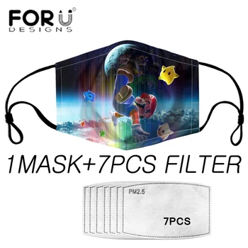 

FORUDESIGNS Cute Cartoon Masks for Child Super Mario Bros Print Reusable Washable Face Mouth Mask Anime Protective PM2.5 Filter