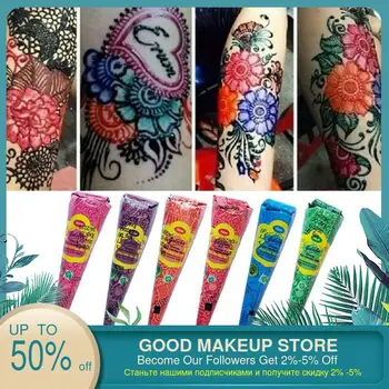 

6 Colors Henna Cones Indian Henna Tattoo Paste For Temporary Tattoo Body Art Sticker Mehndi Body Paint